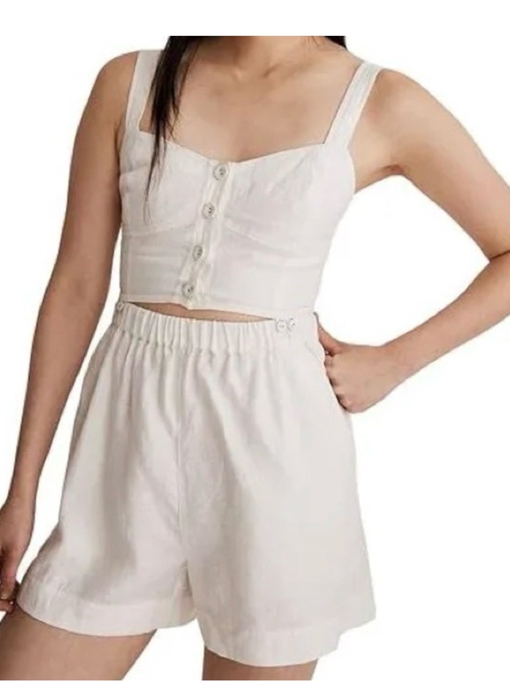 NWOT Madewell White Cotton Elastic-Waist Romper
